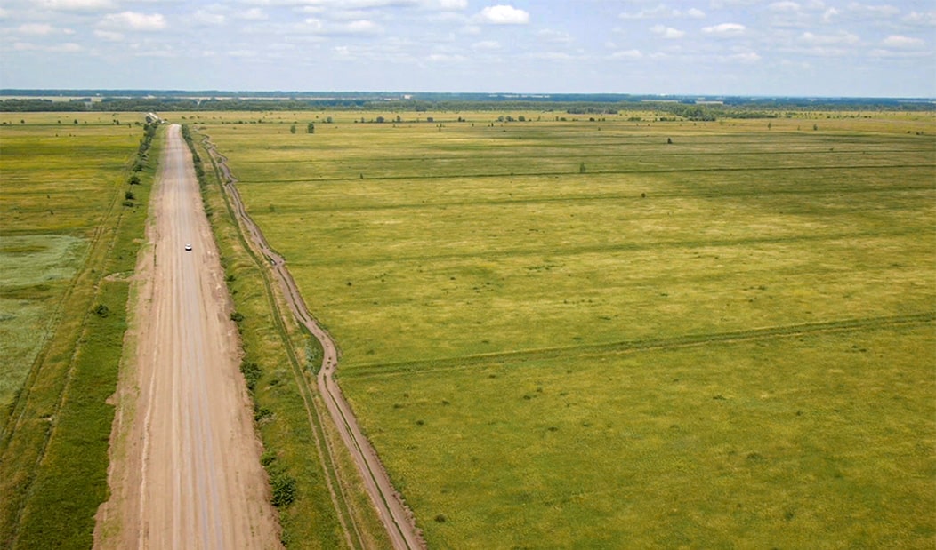 Aerial drone image of rural country road.